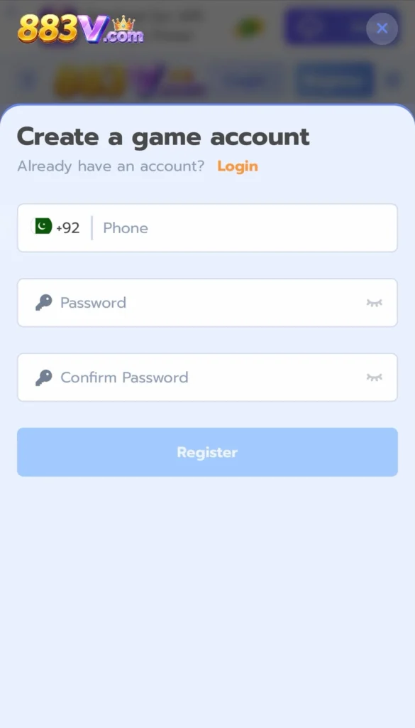 Account creating step 883v app